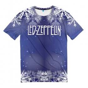 Мужская футболка 3D с принтом Новогодний Led Zeppelin в Екатеринбурге, 100% полиэфир | прямой крой, круглый вырез горловины, длина до линии бедер | 