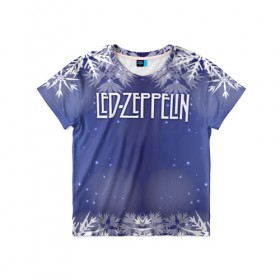 Детская футболка 3D с принтом Новогодний Led Zeppelin в Екатеринбурге, 100% гипоаллергенный полиэфир | прямой крой, круглый вырез горловины, длина до линии бедер, чуть спущенное плечо, ткань немного тянется | Тематика изображения на принте: 