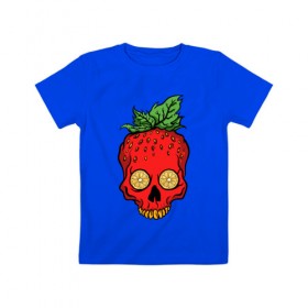 Детская футболка хлопок с принтом Клубничный Череп в Екатеринбурге, 100% хлопок | круглый вырез горловины, полуприлегающий силуэт, длина до линии бедер | еда | клубника | фрукты | череп