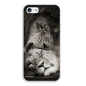 Чехол для iPhone 5/5S матовый с принтом Лев и львица в Екатеринбурге, Силикон | Область печати: задняя сторона чехла, без боковых панелей | животные | кот | кошка | лев | львица | оскал | природа | рык | рычит | хищник