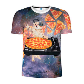Мужская футболка 3D спортивная с принтом Кот Диджей в Екатеринбурге, 100% полиэстер с улучшенными характеристиками | приталенный силуэт, круглая горловина, широкие плечи, сужается к линии бедра | Тематика изображения на принте: cat | cosmos | dj | fast | fastfood | food | meme | party | pizza | space | вечеринка | диджей | еда | космос | кошак | кошка | мем | пицца | фастфуд