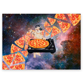 Поздравительная открытка с принтом Кот Диджей в Екатеринбурге, 100% бумага | плотность бумаги 280 г/м2, матовая, на обратной стороне линовка и место для марки
 | Тематика изображения на принте: cat | cosmos | dj | fast | fastfood | food | meme | party | pizza | space | вечеринка | диджей | еда | космос | кошак | кошка | мем | пицца | фастфуд