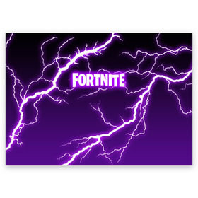 Поздравительная открытка с принтом FORTNITE STORM в Екатеринбурге, 100% бумага | плотность бумаги 280 г/м2, матовая, на обратной стороне линовка и место для марки
 | Тематика изображения на принте: 2019 | armor | armour | battle royale | cybersport | esport | fortnite | game | llama | logo | storm | батл рояль | броня | буря | игра | киберспорт | лама | молнии | молния | разряд | симулятор строительства | строительство | ток | фиолето