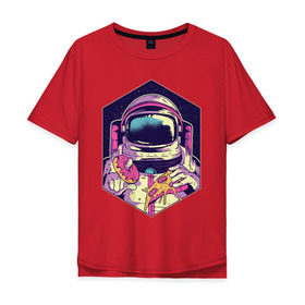 Мужская футболка хлопок Oversize с принтом Космонавт с Едой в Екатеринбурге, 100% хлопок | свободный крой, круглый ворот, “спинка” длиннее передней части | астронавт | в космосе | галактика | еда | звезды | космонавт | космос | пицца | пончик