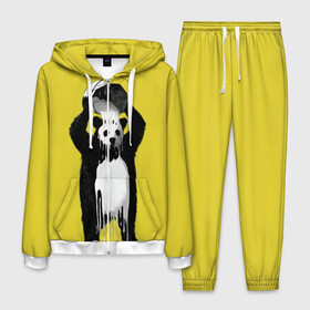Мужской костюм 3D с принтом панда в Екатеринбурге, 100% полиэстер | Манжеты и пояс оформлены тканевой резинкой, двухслойный капюшон со шнурком для регулировки, карманы спереди | Тематика изображения на принте: арт | краска | медведь | панда