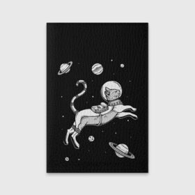 Обложка для паспорта матовая кожа с принтом кот в скафандре в Екатеринбурге, натуральная матовая кожа | размер 19,3 х 13,7 см; прозрачные пластиковые крепления | Тематика изображения на принте: space | астронавт | галактика | звезды | космонавт | космос | кот | планеты | скафандр