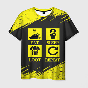 Мужская футболка 3D с принтом PUBG в Екатеринбурге, 100% полиэфир | прямой крой, круглый вырез горловины, длина до линии бедер | battle royal | eat | loot | playerunknowns battlegrounds | pubg | repeat | sleep | вектор | грабить | гранж | есть | игра | пабг | повторять | пубг | сон