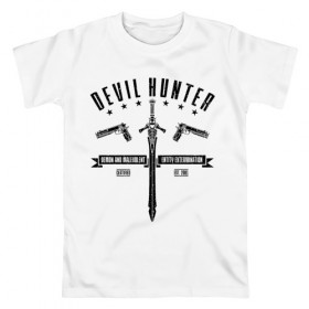 Мужская футболка хлопок с принтом Devil hunter в Екатеринбурге, 100% хлопок | прямой крой, круглый вырез горловины, длина до линии бедер, слегка спущенное плечо. | 