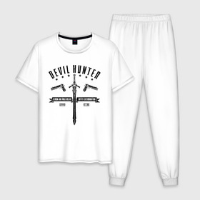 Мужская пижама хлопок с принтом Devil hunter в Екатеринбурге, 100% хлопок | брюки и футболка прямого кроя, без карманов, на брюках мягкая резинка на поясе и по низу штанин
 | Тематика изображения на принте: 