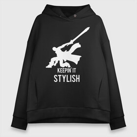 Женское худи Oversize хлопок с принтом keepin it stylish в Екатеринбурге, френч-терри — 70% хлопок, 30% полиэстер. Мягкий теплый начес внутри —100% хлопок | боковые карманы, эластичные манжеты и нижняя кромка, капюшон на магнитной кнопке | devilmaycry | dmc