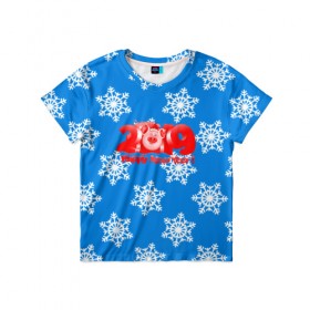 Детская футболка 3D с принтом НОВЫЙ ГОД 2019 в Екатеринбурге, 100% гипоаллергенный полиэфир | прямой крой, круглый вырез горловины, длина до линии бедер, чуть спущенное плечо, ткань немного тянется | Тематика изображения на принте: christmas | new year | pig | snow | год свиньи | ёлка | зима | кабан | каникулы | новогодний паттерн | новый год | праздник | рождество | свинья | снег | снежинки
