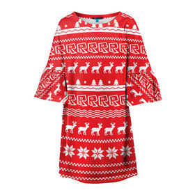 Детское платье 3D с принтом Новогодний Roblox в Екатеринбурге, 100% полиэстер | прямой силуэт, чуть расширенный к низу. Круглая горловина, на рукавах — воланы | dynablocks | roblox | блоки | вселенная | герои | год | кубики | новый | роблокс | снег | снежинки | узор