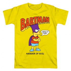Мужская футболка хлопок с принтом Барт Симпсон в Екатеринбурге, 100% хлопок | прямой крой, круглый вырез горловины, длина до линии бедер, слегка спущенное плечо. | bart simpson | simpsons | барт | барт симпсон | бартмен | симпcоны | супергерой