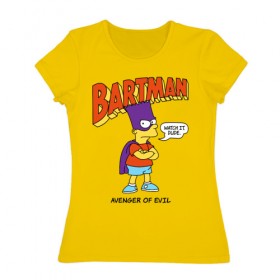 Женская футболка хлопок с принтом Барт Симпсон в Екатеринбурге, 100% хлопок | прямой крой, круглый вырез горловины, длина до линии бедер, слегка спущенное плечо | bart simpson | simpsons | барт | барт симпсон | бартмен | симпcоны | супергерой