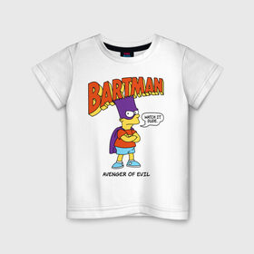 Детская футболка хлопок с принтом Барт Симпсон в Екатеринбурге, 100% хлопок | круглый вырез горловины, полуприлегающий силуэт, длина до линии бедер | bart simpson | simpsons | барт | барт симпсон | бартмен | симпcоны | супергерой