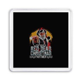 Магнит 55*55 с принтом Red Dead Christmas в Екатеринбурге, Пластик | Размер: 65*65 мм; Размер печати: 55*55 мм | christmas | dead | gamer | john | marston | new | rdr | red | redemption | rockstar | shooter | western | xmas | year | вестерн | джон | марстон | рождество | шутер