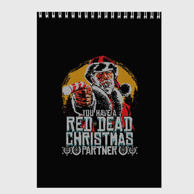 Скетчбук с принтом Red Dead Christmas в Екатеринбурге, 100% бумага
 | 48 листов, плотность листов — 100 г/м2, плотность картонной обложки — 250 г/м2. Листы скреплены сверху удобной пружинной спиралью | christmas | dead | gamer | john | marston | new | rdr | red | redemption | rockstar | shooter | western | xmas | year | вестерн | джон | марстон | рождество | шутер