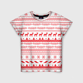 Детская футболка 3D с принтом Новогодний Horizon Zero Dawn в Екатеринбурге, 100% гипоаллергенный полиэфир | прямой крой, круглый вырез горловины, длина до линии бедер, чуть спущенное плечо, ткань немного тянется | 2019 | action | rpg | год | игра | новый | олени | рождество | снежинки | узор | элой | эшли бёрч