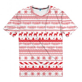 Мужская футболка 3D с принтом Новогодний Horizon Zero Dawn в Екатеринбурге, 100% полиэфир | прямой крой, круглый вырез горловины, длина до линии бедер | 2019 | action | rpg | год | игра | новый | олени | рождество | снежинки | узор | элой | эшли бёрч