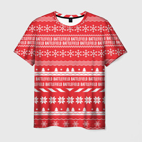 Мужская футболка 3D с принтом Новогодний BATTLEFIELD в Екатеринбурге, 100% полиэфир | прямой крой, круглый вырез горловины, длина до линии бедер | 2019 | битвы | год | новый | олени | поле | рождество | снежинки | тактический | узор | шутер