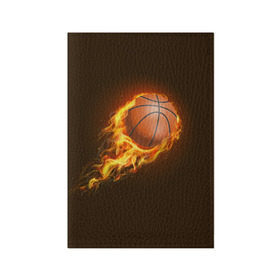 Обложка для паспорта матовая кожа с принтом Баскетбол в Екатеринбурге, натуральная матовая кожа | размер 19,3 х 13,7 см; прозрачные пластиковые крепления | Тематика изображения на принте: баскетбол | мяч | огонь