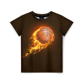 Детская футболка 3D с принтом Баскетбол в Екатеринбурге, 100% гипоаллергенный полиэфир | прямой крой, круглый вырез горловины, длина до линии бедер, чуть спущенное плечо, ткань немного тянется | баскетбол | мяч | огонь