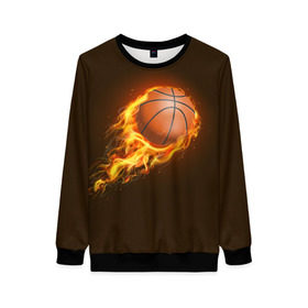 Женский свитшот 3D с принтом Баскетбол в Екатеринбурге, 100% полиэстер с мягким внутренним слоем | круглый вырез горловины, мягкая резинка на манжетах и поясе, свободная посадка по фигуре | баскетбол | мяч | огонь