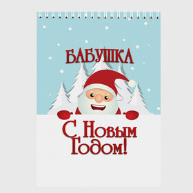 Скетчбук с принтом Бабушке в Екатеринбурге, 100% бумага
 | 48 листов, плотность листов — 100 г/м2, плотность картонной обложки — 250 г/м2. Листы скреплены сверху удобной пружинной спиралью | бабушка | бабушке | дед мороз | елка | зима | любимой | новогодние | новый год | олень | рождество | с новым годом | самой | снег | снеговик