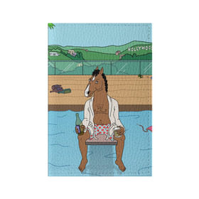 Обложка для паспорта матовая кожа с принтом Конь БоДжек в Екатеринбурге, натуральная матовая кожа | размер 19,3 х 13,7 см; прозрачные пластиковые крепления | Тематика изображения на принте: bojack | hollywood | horseman | бассейн | боджек | конь