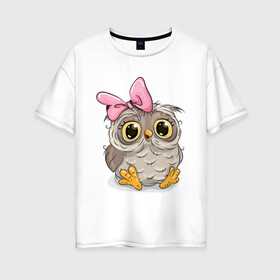 Женская футболка хлопок Oversize с принтом Совушка в Екатеринбурге, 100% хлопок | свободный крой, круглый ворот, спущенный рукав, длина до линии бедер
 | птица | сова | совушка
