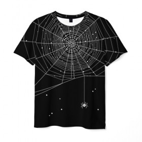 Мужская футболка 3D с принтом Паутина в Екатеринбурге, 100% полиэфир | прямой крой, круглый вырез горловины, длина до линии бедер | вода | день мертвых | дизайнерская | искусство | капли | картинка | круто | лучший | мексика | мода | молодёжная | мрак | насекомое | ночь | паук | паутина | подарок | поздравление | праздник | рисунок