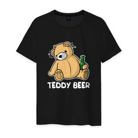 Мужская футболка хлопок с принтом Teddy Beer в Екатеринбурге, 100% хлопок | прямой крой, круглый вырез горловины, длина до линии бедер, слегка спущенное плечо. | медведь | миша | мишка | тедди | юмор