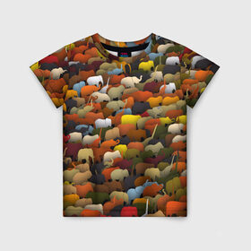 Детская футболка 3D с принтом Слоны идут налево в Екатеринбурге, 100% гипоаллергенный полиэфир | прямой крой, круглый вырез горловины, длина до линии бедер, чуть спущенное плечо, ткань немного тянется | африка | животные | индия | паттрен | слон | слоники | стадо | толпа