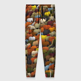 Женские брюки 3D с принтом Слоны идут налево в Екатеринбурге, полиэстер 100% | прямой крой, два кармана без застежек по бокам, с мягкой трикотажной резинкой на поясе и по низу штанин. В поясе для дополнительного комфорта — широкие завязки | африка | животные | индия | паттрен | слон | слоники | стадо | толпа