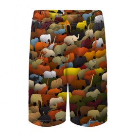 Детские спортивные шорты 3D с принтом Слоны идут налево в Екатеринбурге,  100% полиэстер
 | пояс оформлен широкой мягкой резинкой, ткань тянется
 | Тематика изображения на принте: африка | животные | индия | паттрен | слон | слоники | стадо | толпа