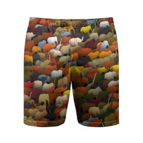 Мужские шорты 3D спортивные с принтом Слоны идут налево в Екатеринбурге,  |  | африка | животные | индия | паттрен | слон | слоники | стадо | толпа