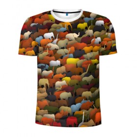Мужская футболка 3D спортивная с принтом Слоны идут налево в Екатеринбурге, 100% полиэстер с улучшенными характеристиками | приталенный силуэт, круглая горловина, широкие плечи, сужается к линии бедра | африка | животные | индия | паттрен | слон | слоники | стадо | толпа