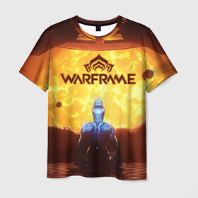 Мужская футболка 3D с принтом Warframe в Екатеринбурге, 100% полиэфир | прямой крой, круглый вырез горловины, длина до линии бедер | бумеранг | коса | мечь | нож | оружие | перчатки | пистолет | топор | шутер | экзоскелет