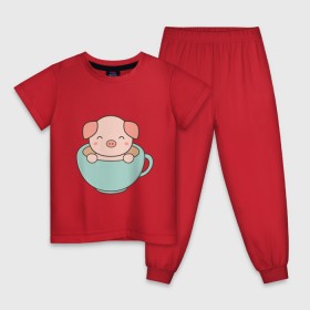 Детская пижама хлопок с принтом Cup of Pig в Екатеринбурге, 100% хлопок |  брюки и футболка прямого кроя, без карманов, на брюках мягкая резинка на поясе и по низу штанин
 | Тематика изображения на принте: 2019 | дед мороз | дом | елка | желание | животные | зима | кабан | милый | мороз | настроение | новый год | пеппа | подарок | позитив | поросенок | праздник | радость | рождество | салют | санта клаус