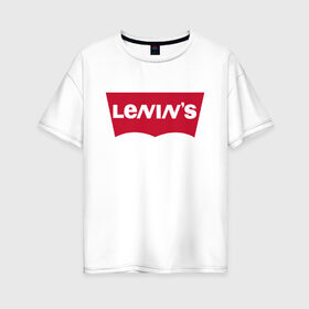Женская футболка хлопок Oversize с принтом LENINS в Екатеринбурге, 100% хлопок | свободный крой, круглый ворот, спущенный рукав, длина до линии бедер
 | бренд | коммунизм | комсомол | ленин | партия | революция