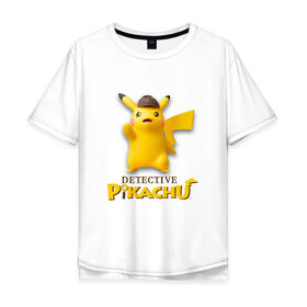 Мужская футболка хлопок Oversize с принтом Detetive Pikachu в Екатеринбурге, 100% хлопок | свободный крой, круглый ворот, “спинка” длиннее передней части | detective | picachu | pokemon | детектив | пикачу | покемон