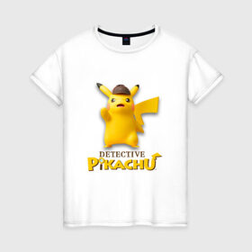 Женская футболка хлопок с принтом Detetive Pikachu в Екатеринбурге, 100% хлопок | прямой крой, круглый вырез горловины, длина до линии бедер, слегка спущенное плечо | detective | picachu | pokemon | детектив | пикачу | покемон