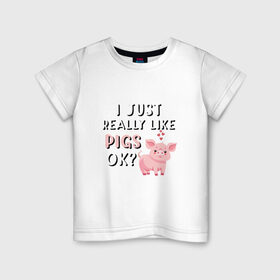 Детская футболка хлопок с принтом Очень люблю свиней в Екатеринбурге, 100% хлопок | круглый вырез горловины, полуприлегающий силуэт, длина до линии бедер | 2019 | дед мороз | дом | елка | желание | животные | зима | кабан | милый | мороз | настроение | новый год | пеппа | подарок | позитив | поросенок | праздник | радость | рождество | салют | санта клаус