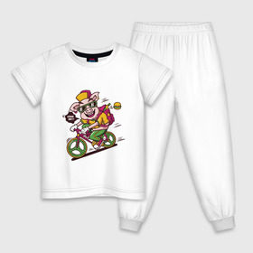 Детская пижама хлопок с принтом Свинка на велосипеде в Екатеринбурге, 100% хлопок |  брюки и футболка прямого кроя, без карманов, на брюках мягкая резинка на поясе и по низу штанин
 | Тематика изображения на принте: 