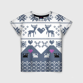 Детская футболка 3D с принтом Новогодняя любовь в Екатеринбурге, 100% гипоаллергенный полиэфир | прямой крой, круглый вырез горловины, длина до линии бедер, чуть спущенное плечо, ткань немного тянется | cat | cneg | love | new year | sneg | snow | зима | кот | котята | кошка | любовь | новый год | олени | подарок | подарок любимог | подарок на новый год | рождество | сердечки | сердце | снег | снежинки | холод