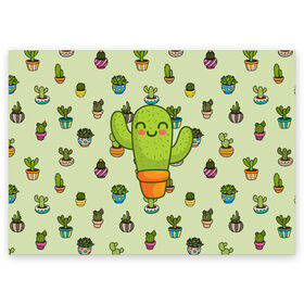 Поздравительная открытка с принтом Веселый кактус в Екатеринбурге, 100% бумага | плотность бумаги 280 г/м2, матовая, на обратной стороне линовка и место для марки
 | веселый | веселье | горшочек | зеленое | кактус | позитив | радость | растение | счастье | улыбка | цветок