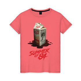 Женская футболка хлопок с принтом Summer of 84 в Екатеринбурге, 100% хлопок | прямой крой, круглый вырез горловины, длина до линии бедер, слегка спущенное плечо | 80s | retro | retrowave | summerof84 | synthwave