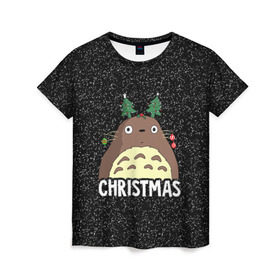 Женская футболка 3D с принтом Totoro Christmas в Екатеринбурге, 100% полиэфир ( синтетическое хлопкоподобное полотно) | прямой крой, круглый вырез горловины, длина до линии бедер | anime | christmas | moon | myneighbortotoro | night | totoro | xmas | аниме | канта | кодомо | котобус | кусакабэ | мэй | рождество | сусуватари | тацуо | тоторо | хаяомиядзаки | ясуко