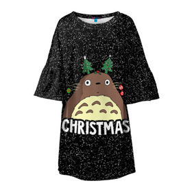 Детское платье 3D с принтом Totoro Christmas в Екатеринбурге, 100% полиэстер | прямой силуэт, чуть расширенный к низу. Круглая горловина, на рукавах — воланы | anime | christmas | moon | myneighbortotoro | night | totoro | xmas | аниме | канта | кодомо | котобус | кусакабэ | мэй | рождество | сусуватари | тацуо | тоторо | хаяомиядзаки | ясуко