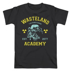 Мужская футболка хлопок с принтом Fallout в Екатеринбурге, 100% хлопок | прямой крой, круглый вырез горловины, длина до линии бедер, слегка спущенное плечо. | fallout | shelter | vault | wasteland | wasteland academy | игры | компьютерные игры | фолаут | фоллаут